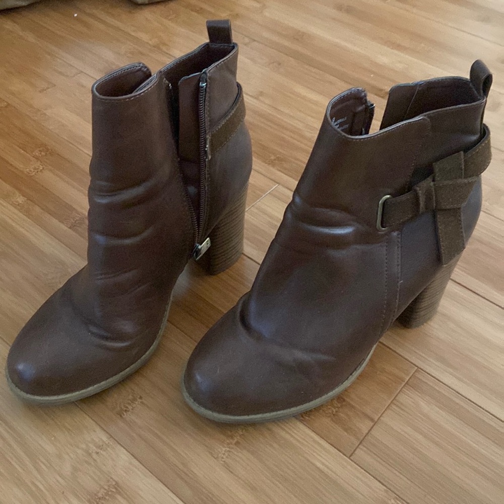 Brown Leather Chunky Booties
